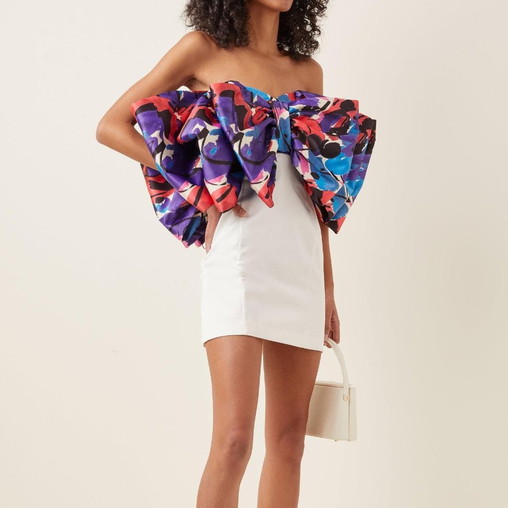 ROTATE BIRGER CHRISTENSEN NATALIE PRINTED BOW MINI DRESS